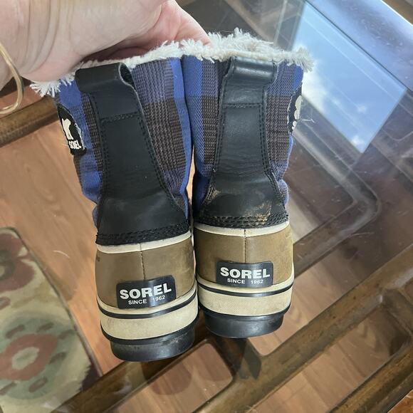 Sorel Women Tivoli II Black/Blue Plaid Waterproof Snow Boots 8 Winter Lined Warm - Picture 2 of 12